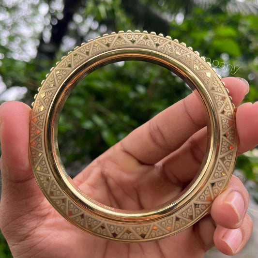 Engraved Brass Half Spiked Kada